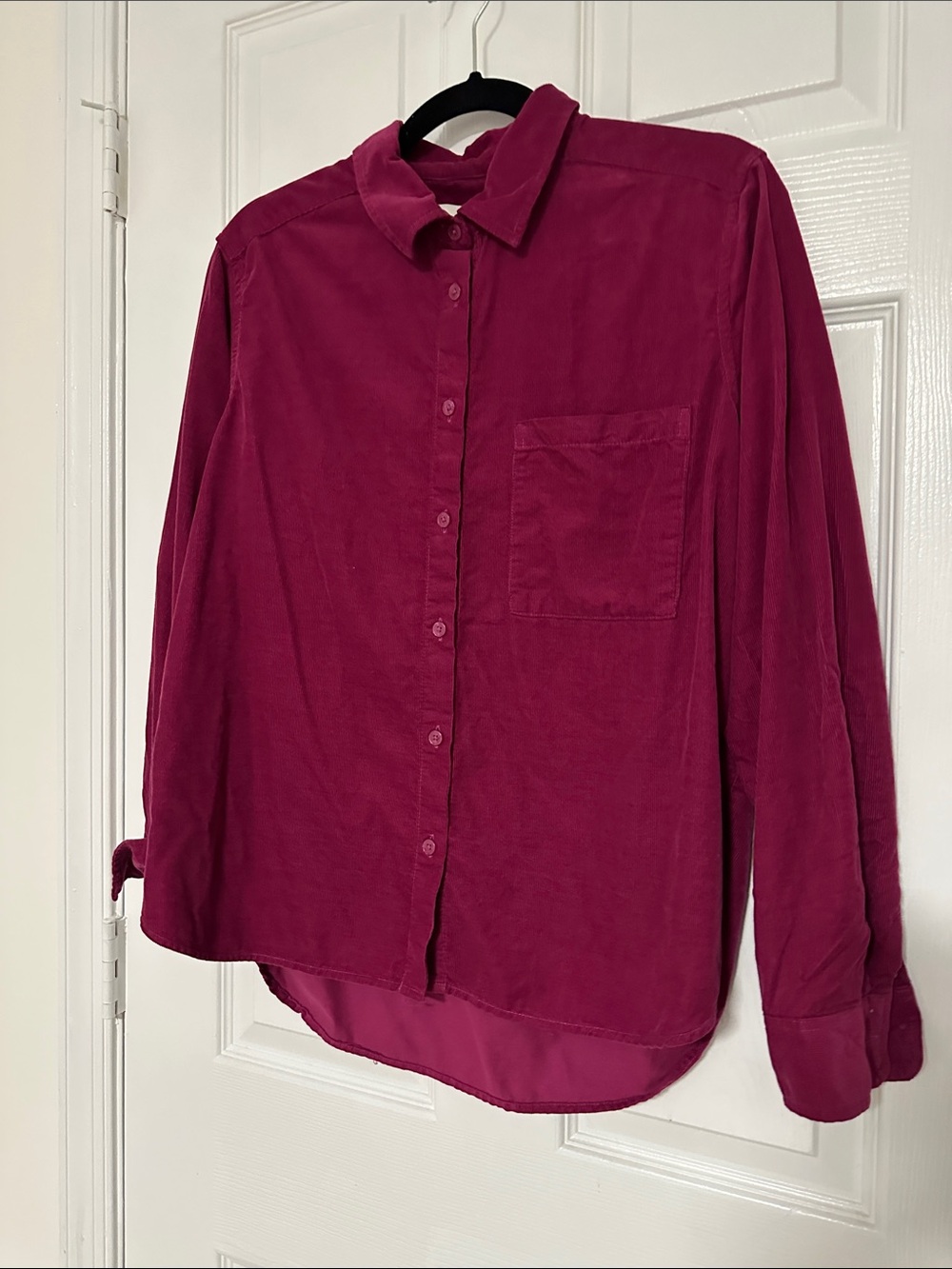 LOFT Corduroy Button Down, Fuchsia, Size Medium/M